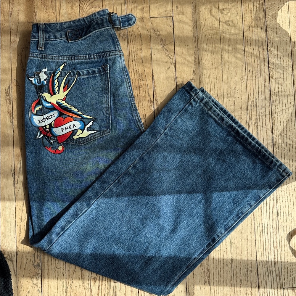 NWOT Ed Hardy "Born Free" loose-fit wide-leg jeans Size 28